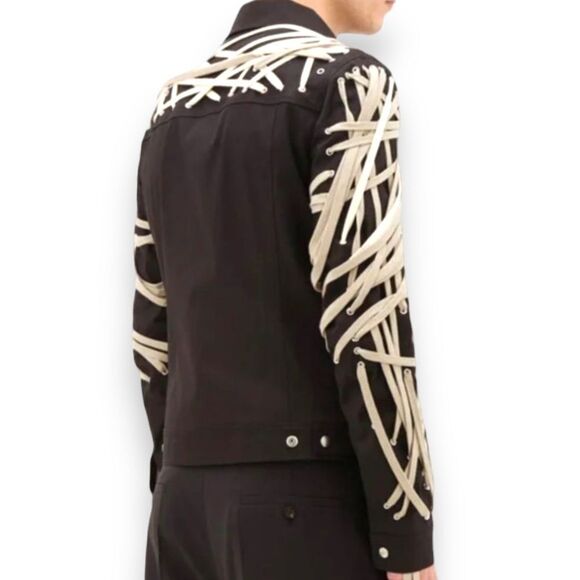 Black Long Sleeve Button Down Utility Jacket with Intangible Strings NEW - Picture 4 of 5